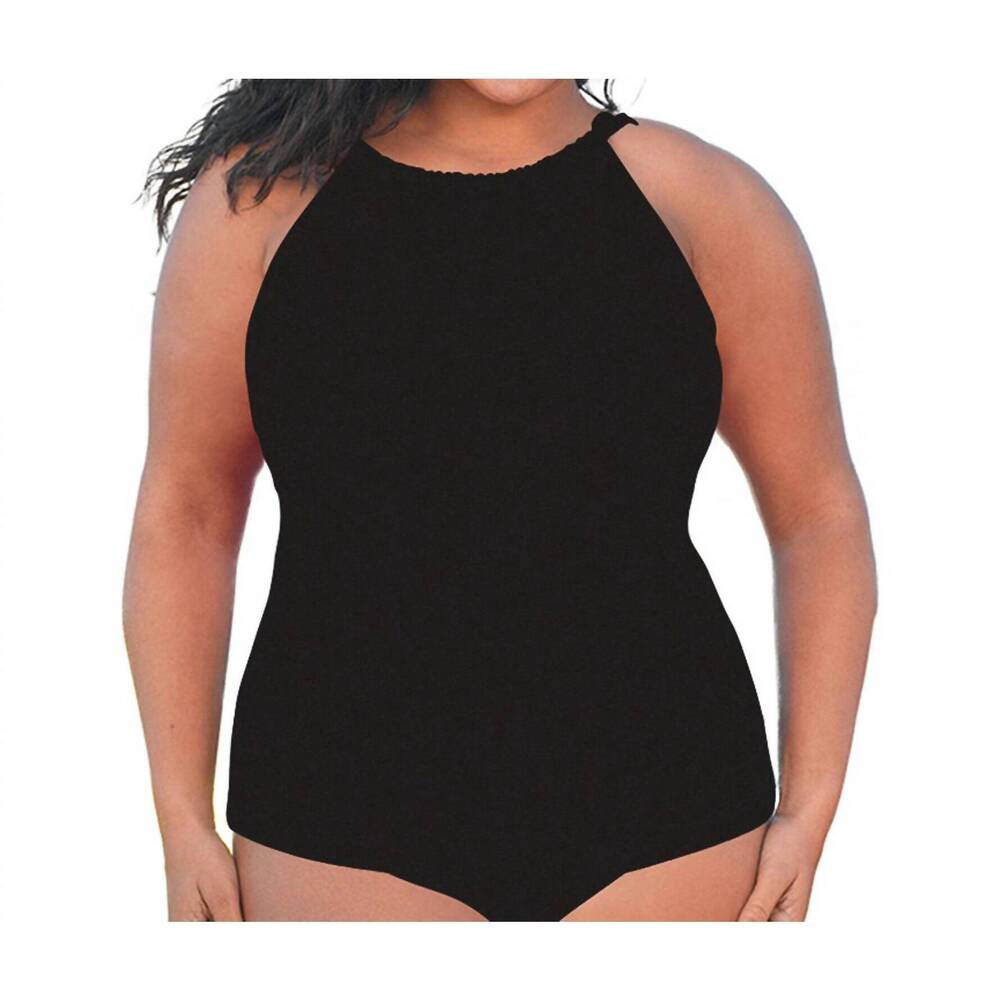 NEW ALWAYS FOR ME plus size high neck tankini top in black